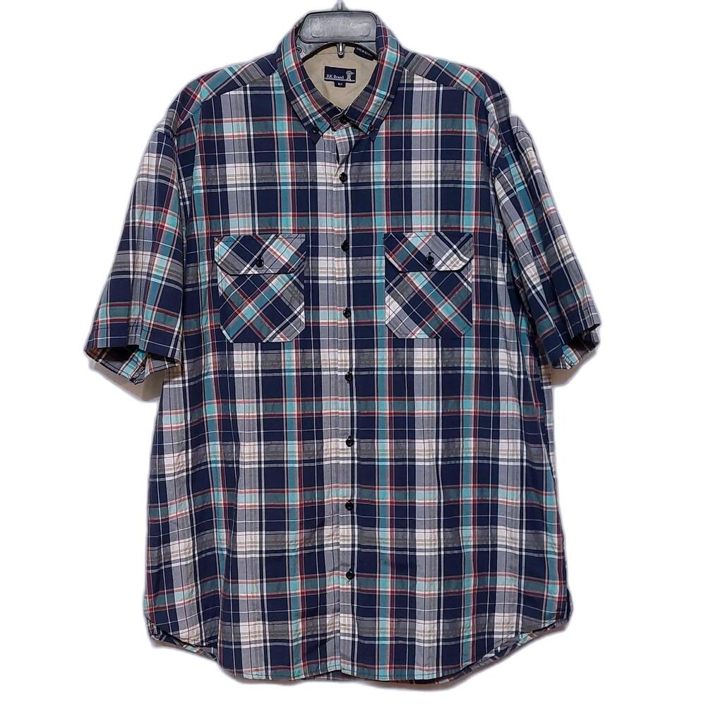 XLT RK Brand Mens Blue Teal Plaid Short Sleeve Button Down‎ Shirt Tall Fit